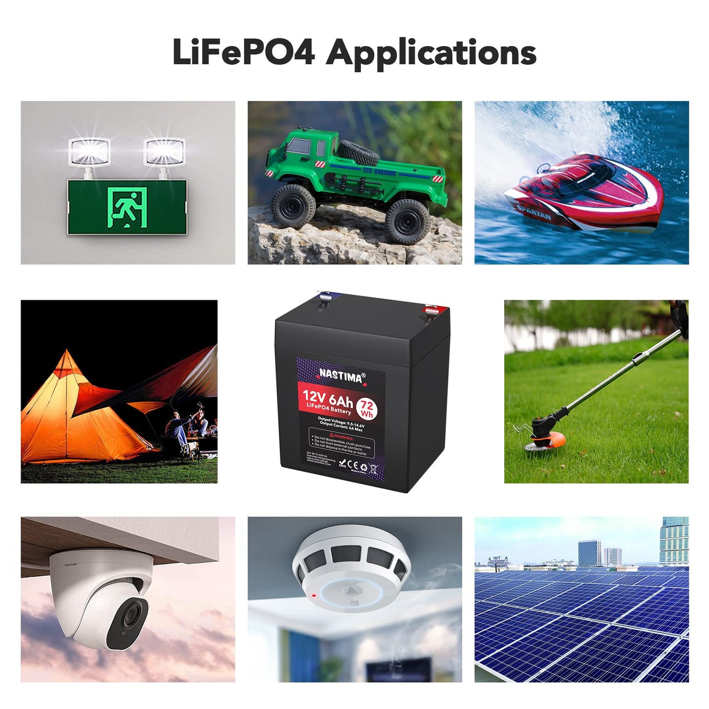 NASTIMA 12V 6Ah Rechargeable Lithium Iron Phosphate Battery,Built-in BMS, 4000+ Cycles LiFePO4 Battery Pack Perfect for Kids Scooters, Fishfinder, Lighting, Power Wheels, Lawn Mower, UPS