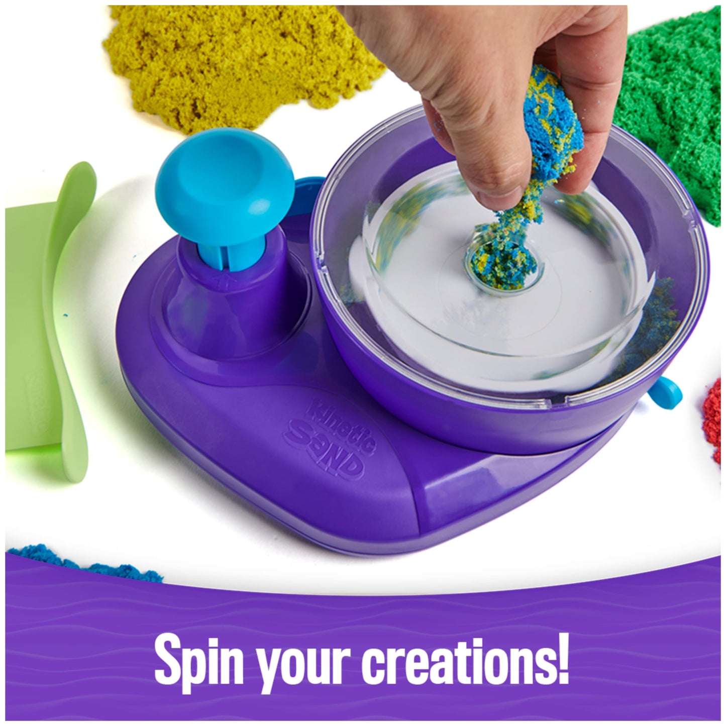 Kinetic Sand, Swirl N’ Surprise Playset with 2lbs of Play Sand, Including Red, Blue, Green, Yellow and 4 Tools, Sensory Toys for Kids Ages 3 and up