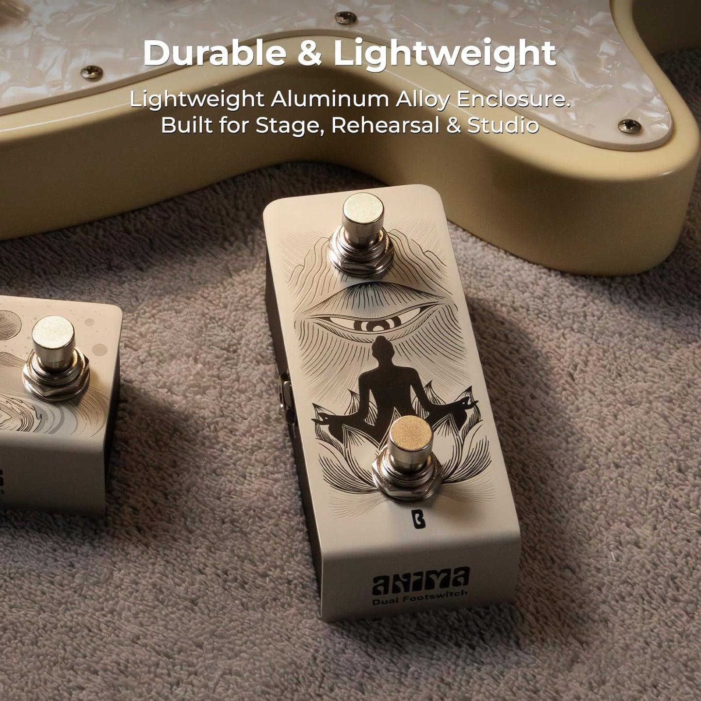 Klowra Anima Dual Footswitch Pedal - Dual Momentary TRS Footswitch Controller for Guitar Pedals, Passive Design, Includes TRS Cable, Compact Pedalboard Switch (Anima Khaki)