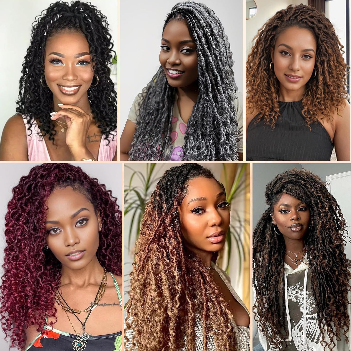 AMLUCKS 8 Packs Goddess Locs Crochet Hair Pre-Looped Boho Faux Locs Messy River Bohemian Crochet Hair for Black Women with Curly Ends (T30#, 14inch)