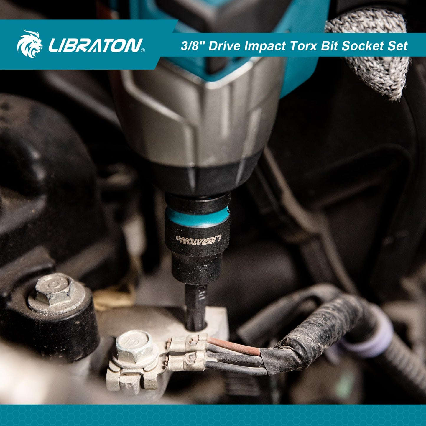 LIBRATON 3/8" Drive Impact Torx Bit Socket Set, Extra Long Torx Socket, S2 Alloy Steel Star Bit Sockets, 24PCS Torx Bit Set, Impact Torx Bit Set, T10-T60, 2in&6in Long Torx Bit Set, Blow Molded Box