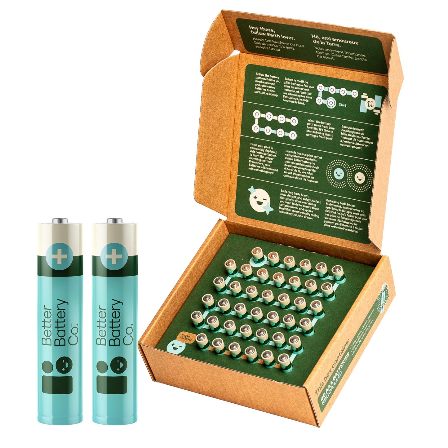 Better Battery Alkaline AAA Batteries - Long Lasting Performance Carbon Neutral Batteries with Storage Box and Recycling Program – 40 Pack