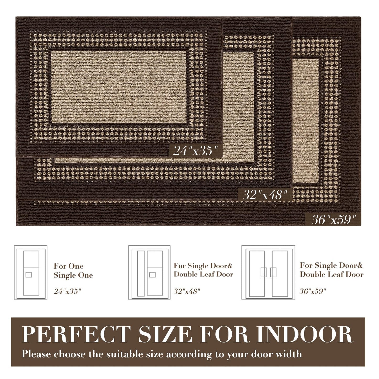 hicorfe Indoor Door Mat,36"x59"Non Slip Absorbent Front Doormat,Mud Trapper Washable Inside Entryway Rug,Low-Profile Floor Mats Rubber Backing Welcome Entrance Rug,Coffee