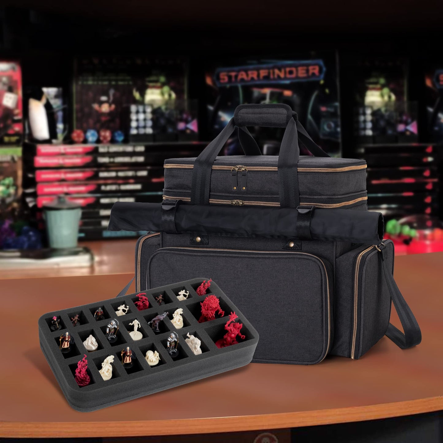 Trunab Tabletop RPG Adventurer's Travel Bag Compatible with Dungeons and Dragons Large DND Bag with Miniatures’ Foam Layer, Battle Mat Storage Bag, Fits Player’s Handbook, Guide Map, Dice & More