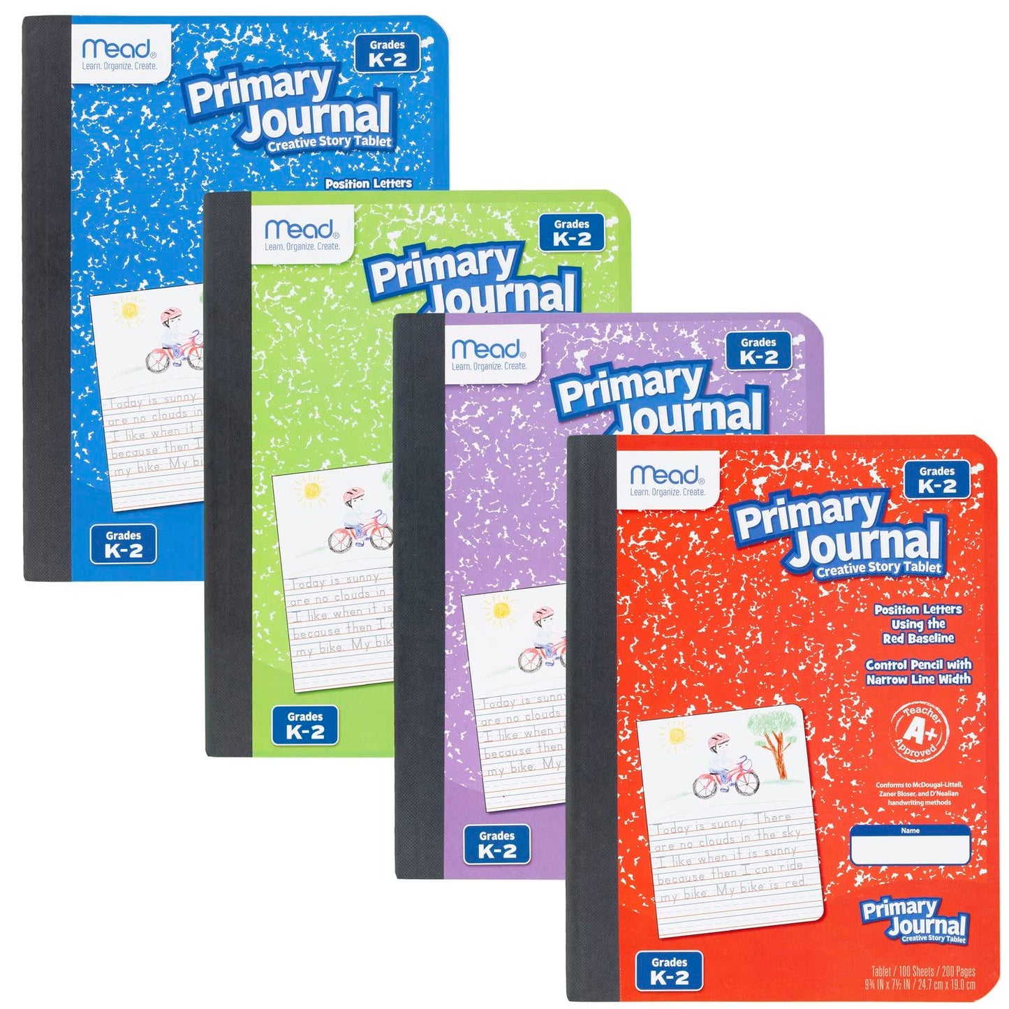 Mead Primary Journal, 12 Pack, Half Page Ruled, Grades K-2, 7-1/2" x 9-3/4", 100 Sheets per Journal, Assorted Colors (610052-ECM)