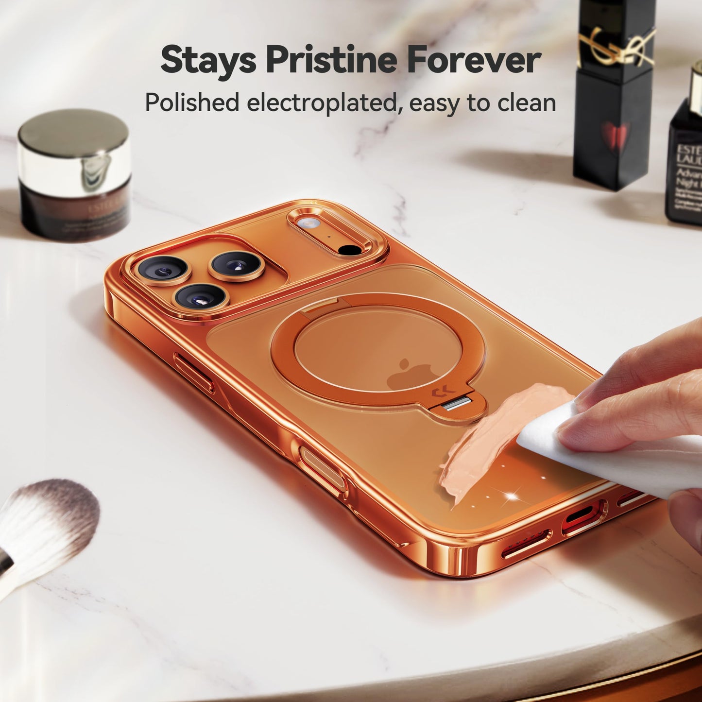CASEKOO Cosmic Orange for iPhone 17 Pro Case with 360° Spin Magnetic Stand [Fit for MagSafe][17FT Military Protection] Slim Polished for iPhone 17 Pro Case with Stand 6.3'', Cosmic Orange