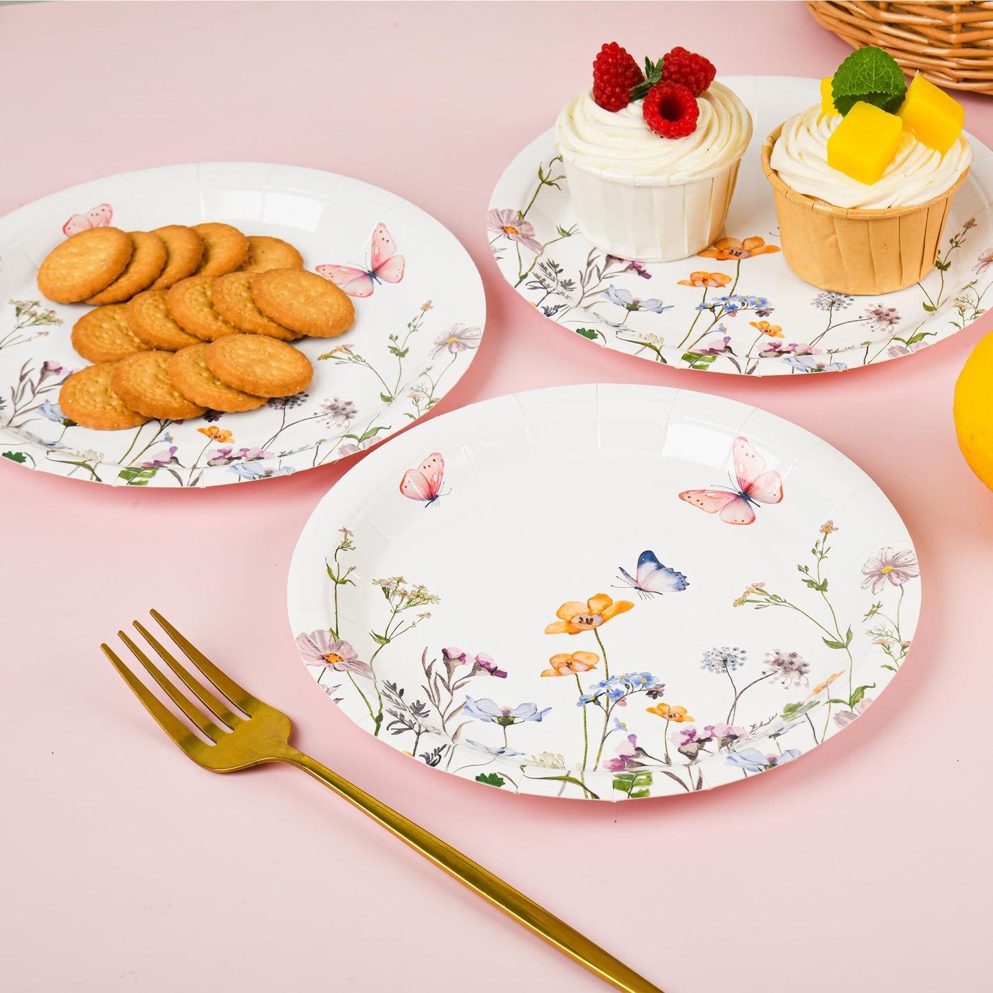 AimFun 48 Pcs Wildflower Paper Plates 9 Inch Disposable Floral Plates Spring Summer Watercolor Rustic Botanical Dinner Plates for Baby Shower Birthday Bridal Shower Wedding Tea Party