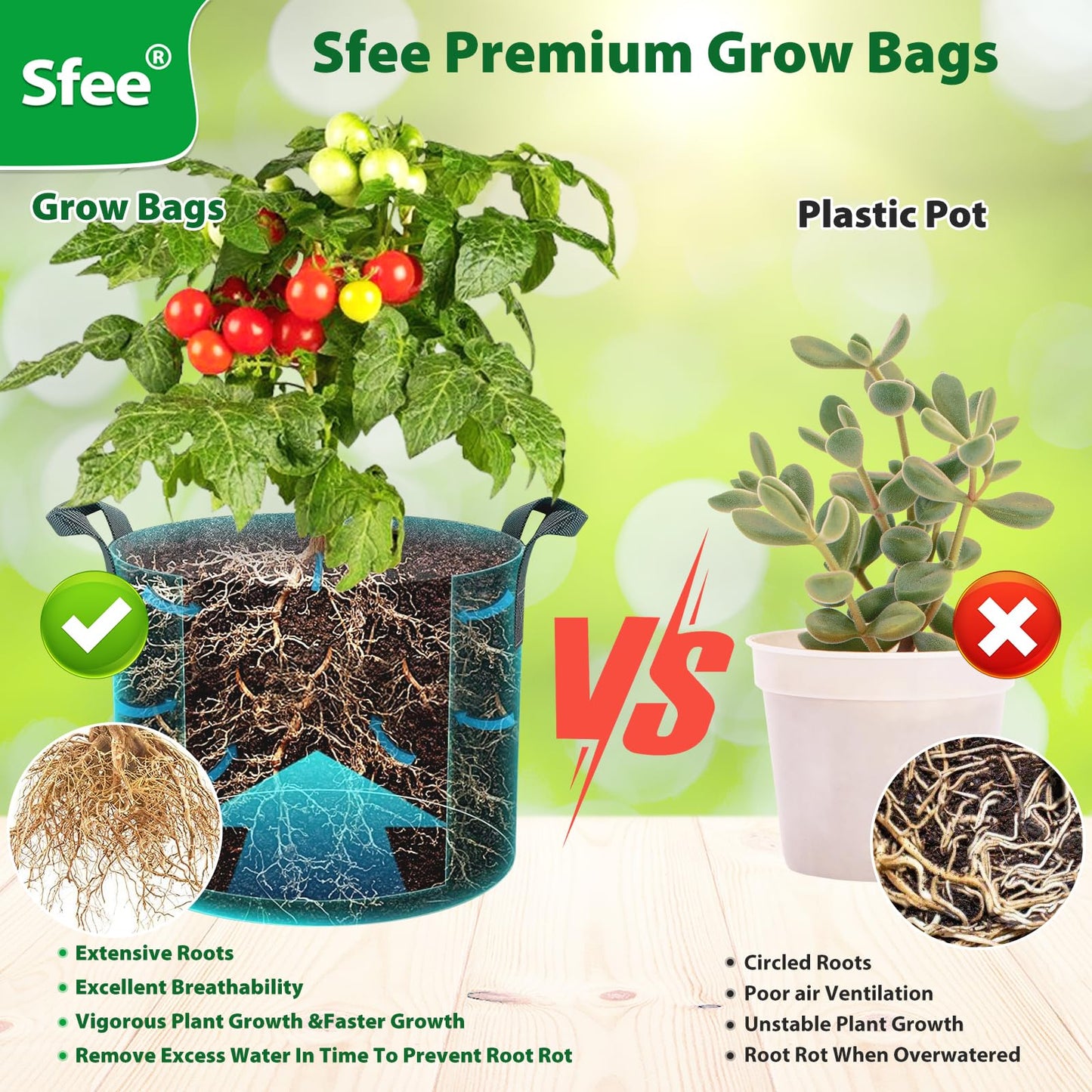 Sfee Grow Bags 12 Pack 7 Gallon Potato Grow Bags, 300G Thickened Nonwoven Fabric Pots with Durable Handles Garden Bags for Vegetable Plants Flower Garlic Fruits+12 Plant Labels+1 Pruning Scissors