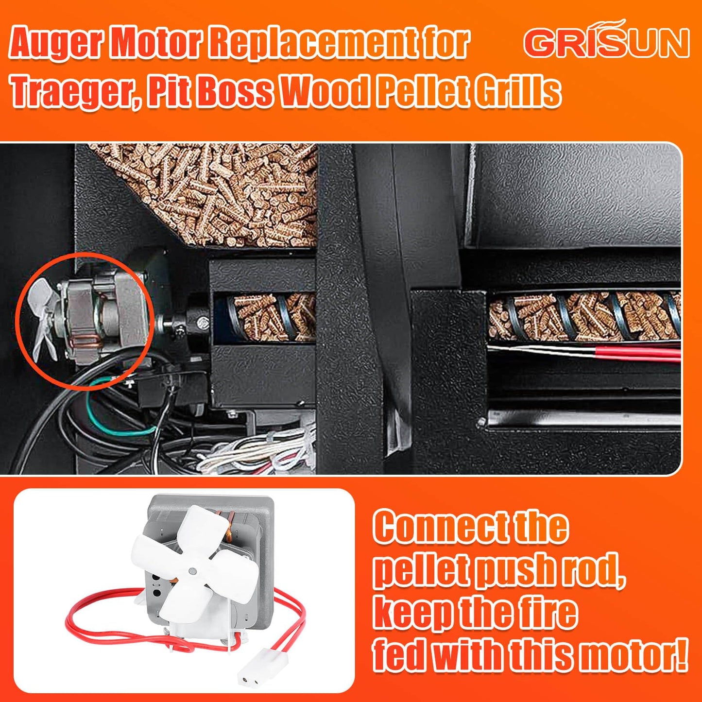 Upgraded 2.0 RPM Auger Motor Replacement for Pit Boss Pellet Grills, Compatible with Traeger & Camp Chef, 120V 60Hz 2 Pole Auger Motor Replacement Parts