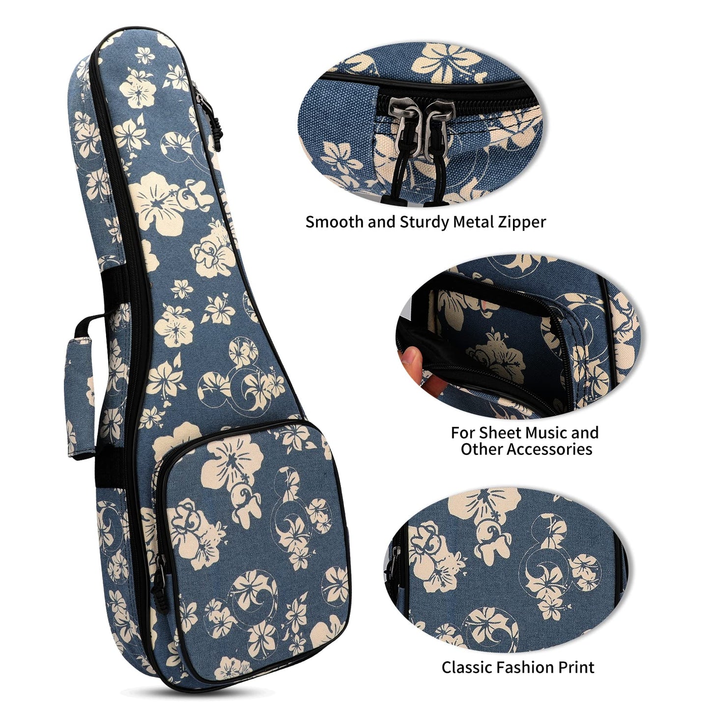 MUINS Ukulele Bag,21 23 26 30 inch Ukelele Case Thicker Pad for Soprano Concert Tenor Uke with Double Adjustable Straps and Handle (Starlit Sky, 23 Inch) (Blue Flower, 26 Inch)