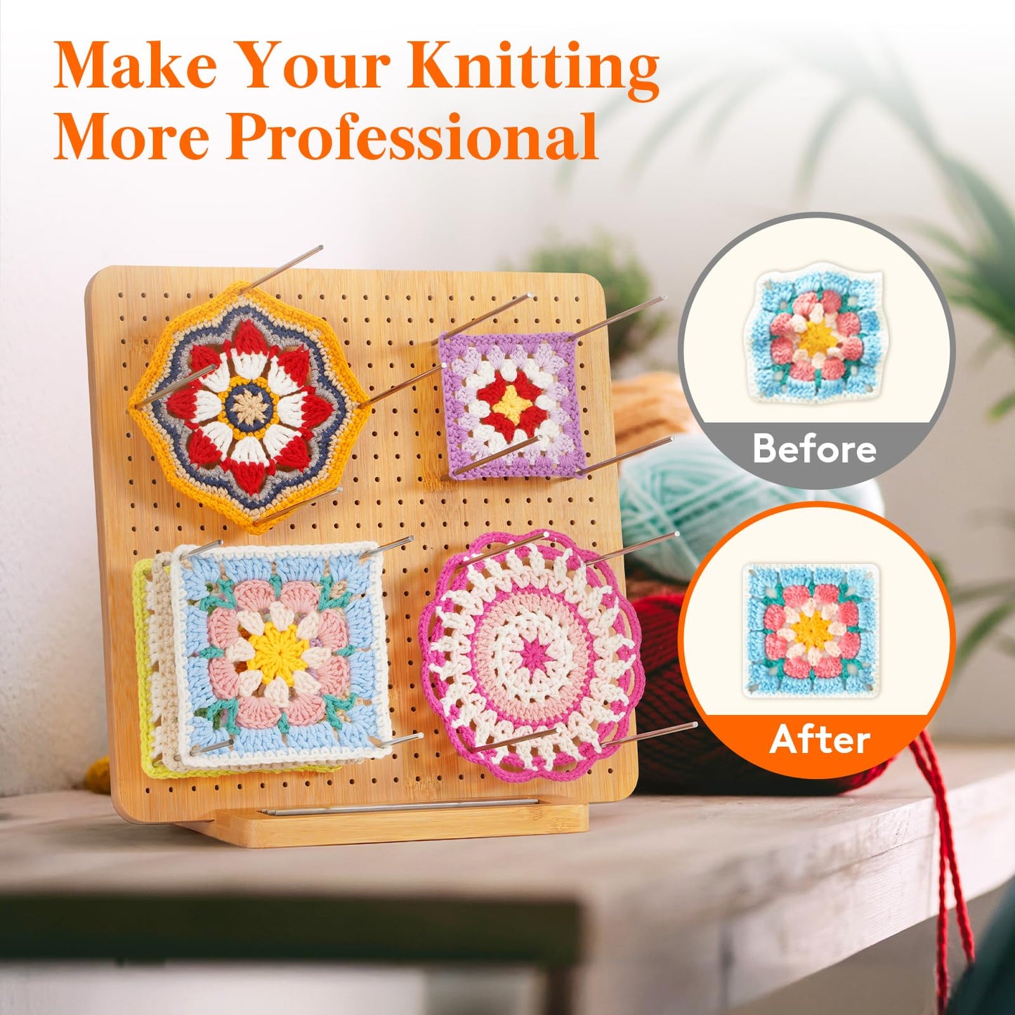 Lifewit 11.8" Crochet Blocking Board with 20 Pegs, Bamboo Granny Square Blocking Board for Knitting and Crochet Projects, Blocking Mats for Crocheting, Crocheting Accessories Gifts for Crocheters