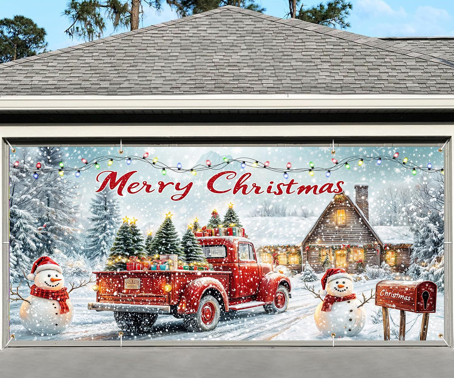 Christmas Garage Door Cover Banner Decorations, Merry Christmas Snowman Holiday Xmas 2025 2026 Front Outdoor Car Garage Door Murals Buddy Decorations Backdrops Party Wall Decor Extra Large 16 X 7 Ft