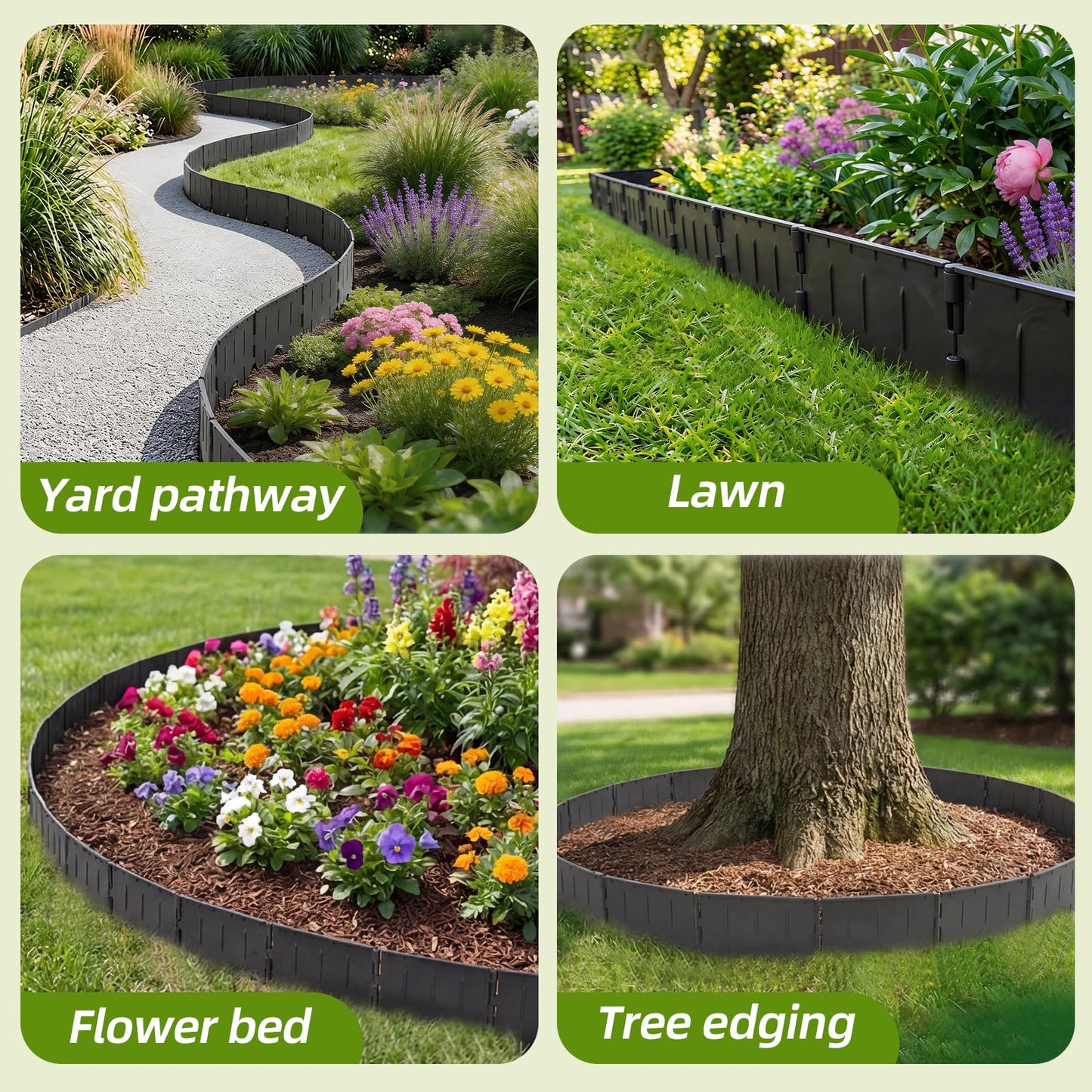 80PCS Garden Edging Border - 40FT Sturdy Landscape Flower Bed Lawn Edging Borders, Heavy Duty Plastic Garden Fence Landscape Border, Interlocking Design for Patio Yard Pathway Sidewalk