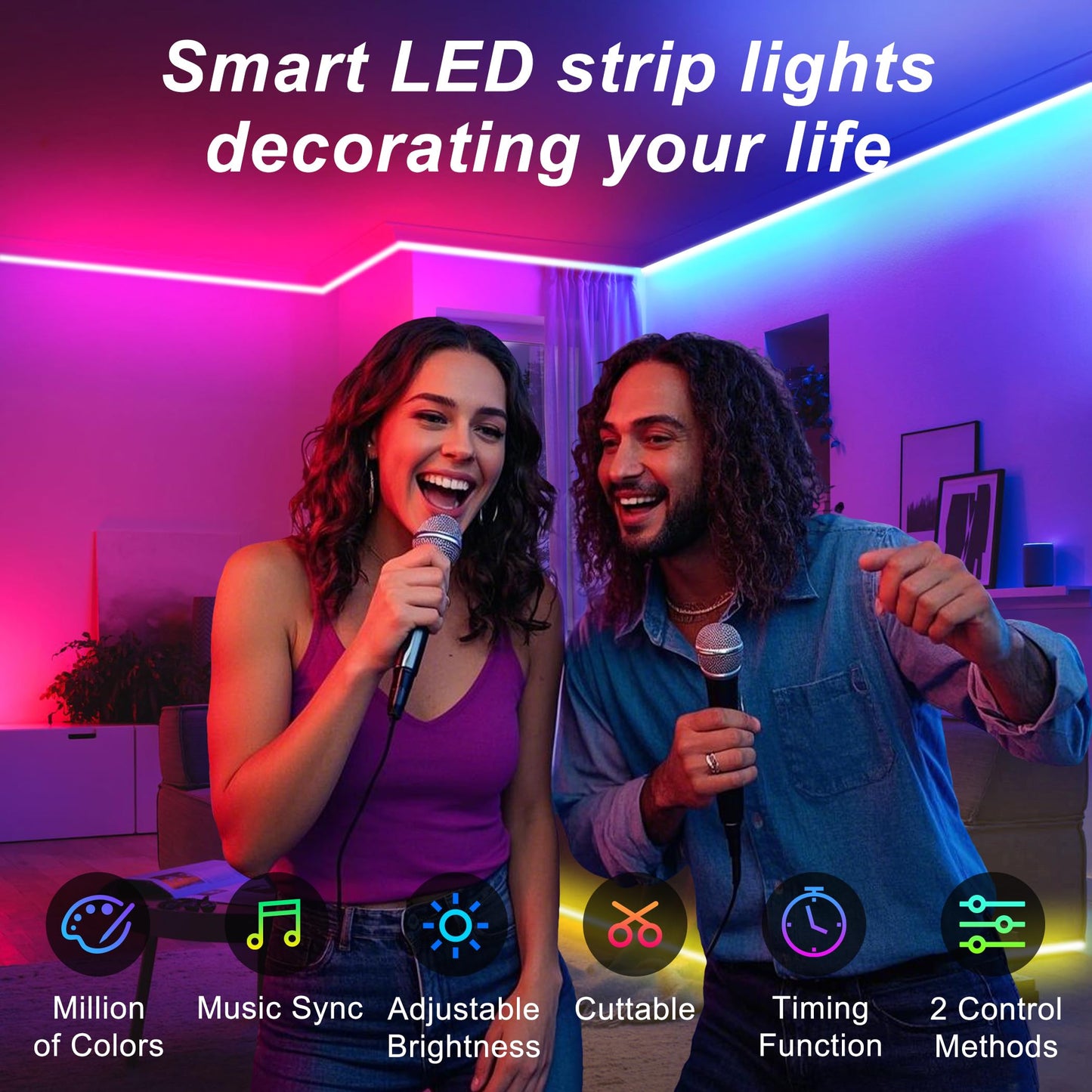 DAYBETTER 100ft Led Strip Lights for Bedroom with App Control Remote, 5050 RGB Led Lights for Bedroom, Music Sync Color Changing Strips for Room Party (2 Rolls of 50ft)