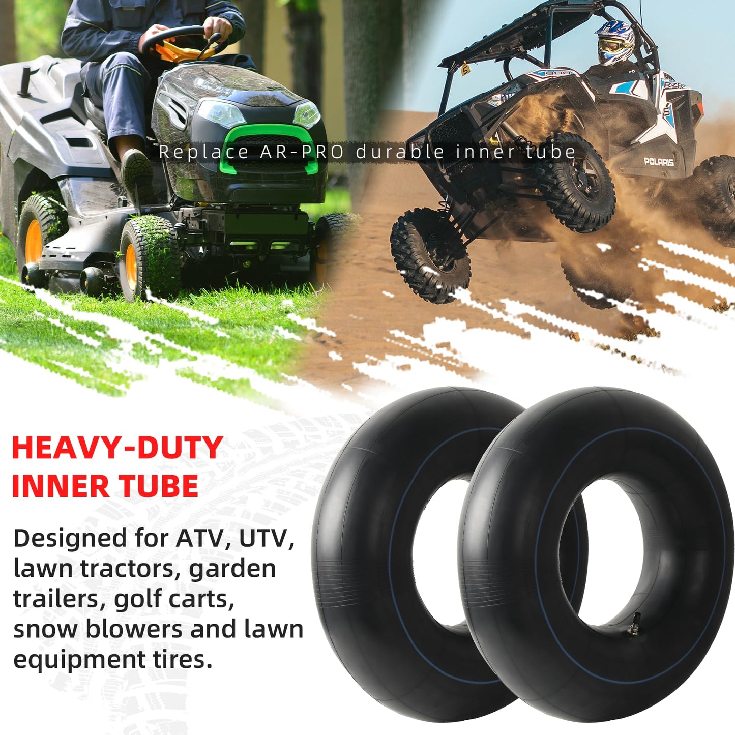 AR-PRO Replacement 22x11-10, 20x10-10 Inner Tubes for ATV UTV, Lawn Tractor, Garden Trailer, Golf Cart, Snow Blowers - with TR4 Straight Valve Stems - Made from Durable Butyl Rubber (Set of 2)