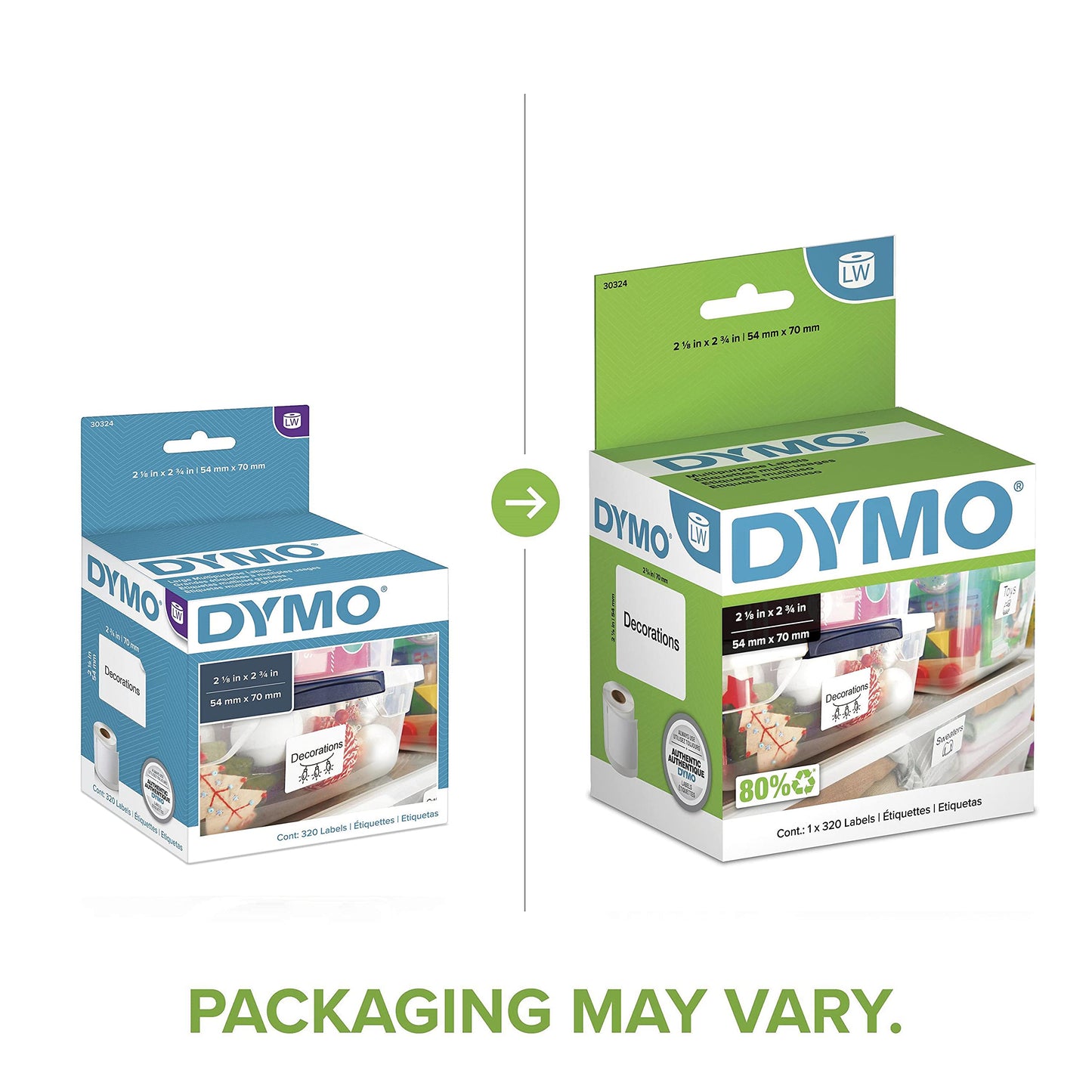 DYMO LW Large Multi-Purpose Labels | 2-1/8" x 2-3/4" (54 x 70mm) | Black Print on White Labels | for LabelWriter Label Printers | 1 Roll of 320