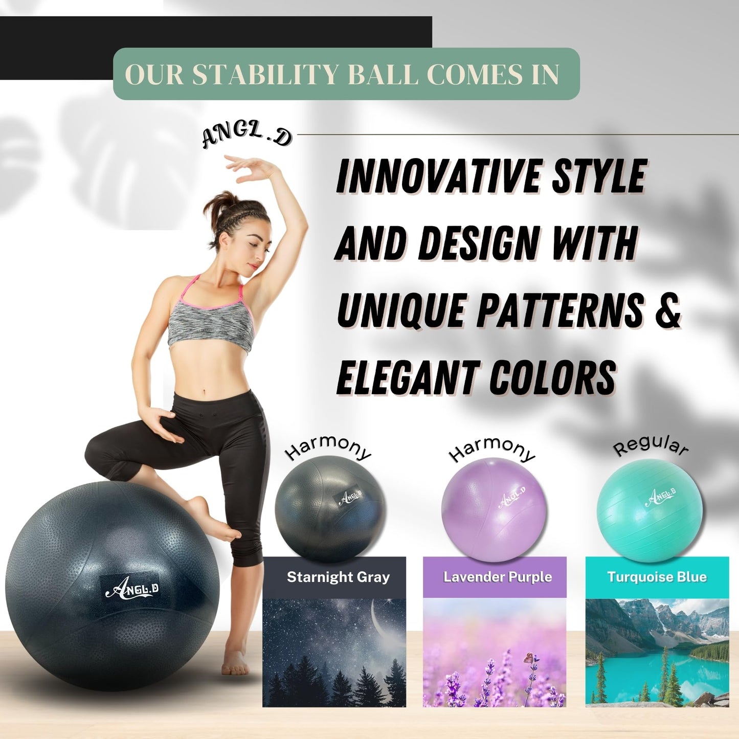 ANGL.D Yoga Ball, Stability Ball for Pilates, Core Training, Pregnancy & Physical Therapy, 65cm, 1 Count