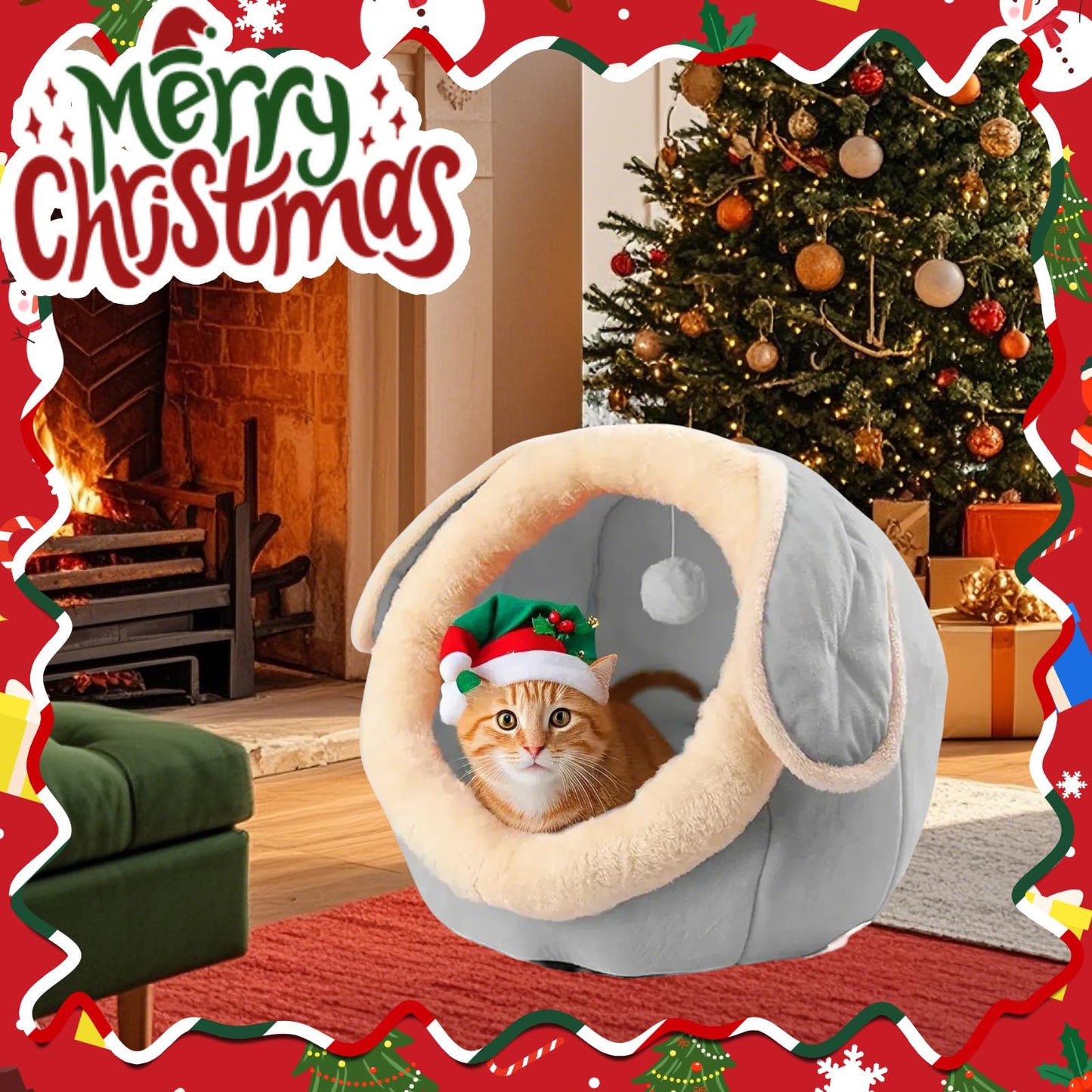 PowerKing Cat Bed for Indoor Cats,Cat House Furniture for Pet Kitten Tent Cave,Cute Dog Beds for Puppy Medium Dogs with Removable Washable Soft Cushioned Pillow,Grey
