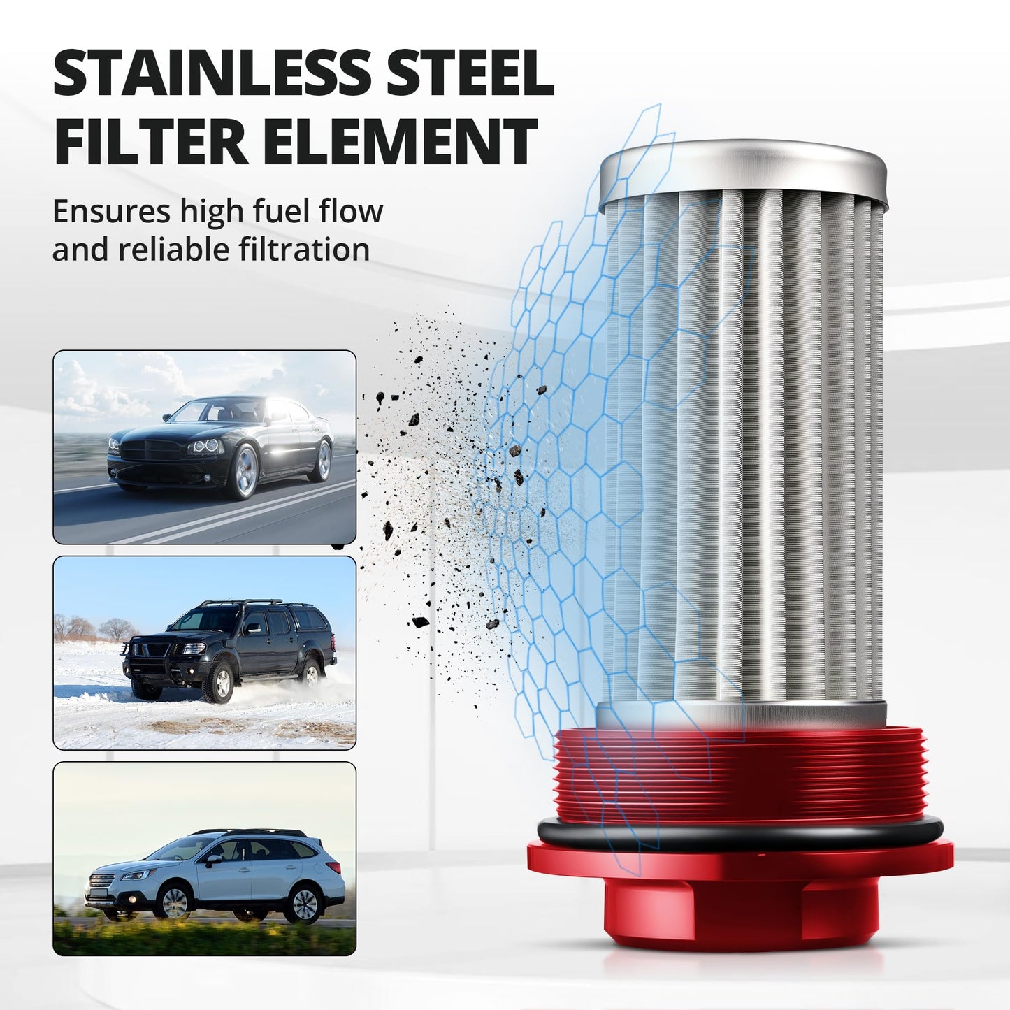 EVIL ENERGY Inline Fuel Filter 100 Micron with 6AN 8AN 10AN Adapter&Bracket Clamp 50MM Universal
