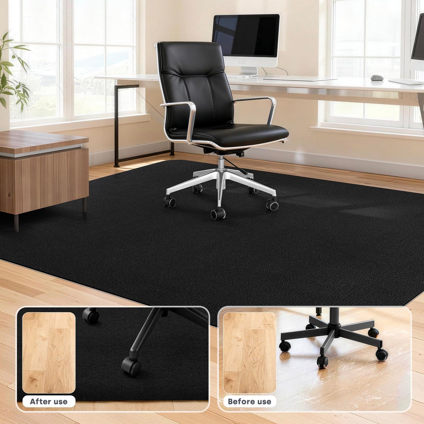 SHIEN Office & Gaming Chair Mat 140 X 160cm - PVC Carpet Floor Mat Non Slip, Desk Chair Floor Protector Rug Pad, Indoor Computer Chair Mat for Hardwood Floors & Home Office Use (Black, 140 * 160cm)