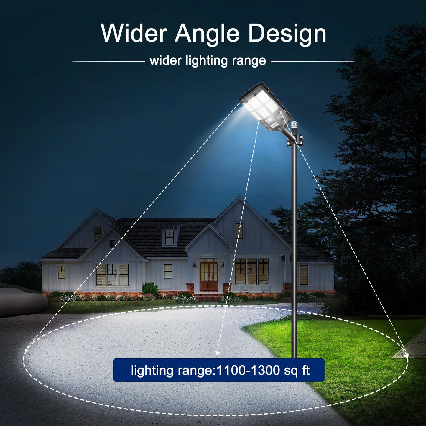 KINGHE Solar Street Lights Outdoor：3000LM, 2 Pack Solar Motion Sensor Lights, 8000mAh, 240° Wide Angle, Dusk to Dawn Security Lights, 6500K Bright White for Yard Driveway Garden
