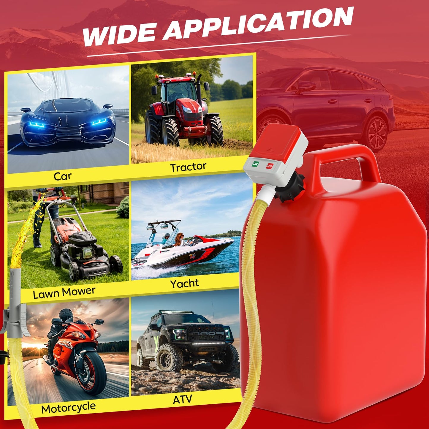 KEIMI Portable Fuel Transfer Pump with Auto-Stop, 3.2 Gallon per Min, 51" Extra Long Hose, Battery & USB Powered, 4 Can Adapters, Leak-proof Gas Pump for Oil, Diesel and Gasoline