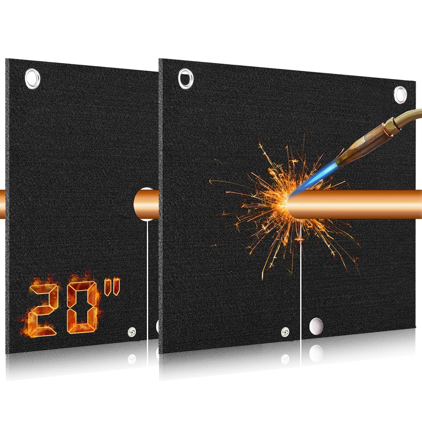 kaidun Welding Blanket Fireproof, 2 Pieces of 20'' x 20'' Opening Shape Heat Shield Mat for Plumbing Brazing Soldering Copper Pipe, Fire Flame Resistant Cloth Rag, Solder Plumbers HVAC Torch Protector
