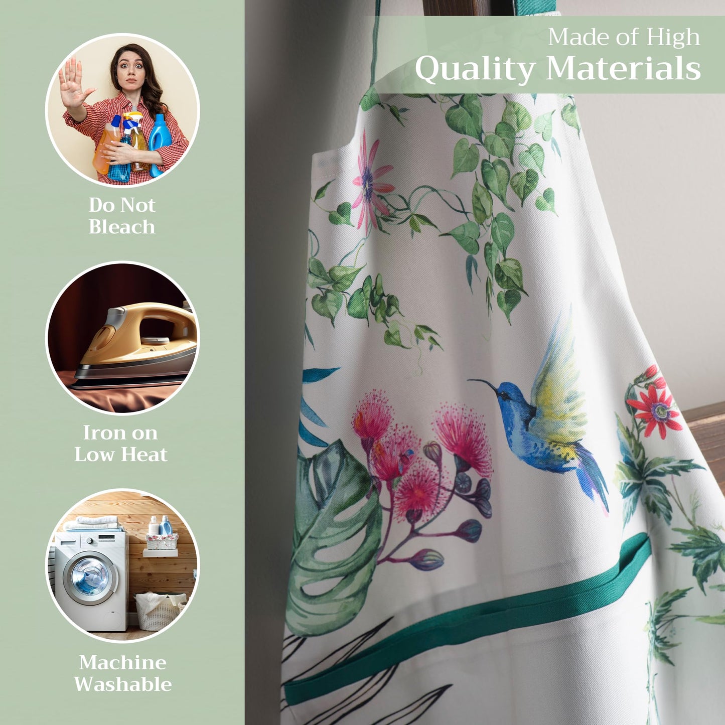 Maison d' Hermine Apron for women with Pocket 100% Cotton 27.50"x31.50" 1 Piece Adjustable Neck Strap & long ties Apron Men, Chef, Wedding, Cooking, Gardening, Server Spring/Summer (Tropiques)