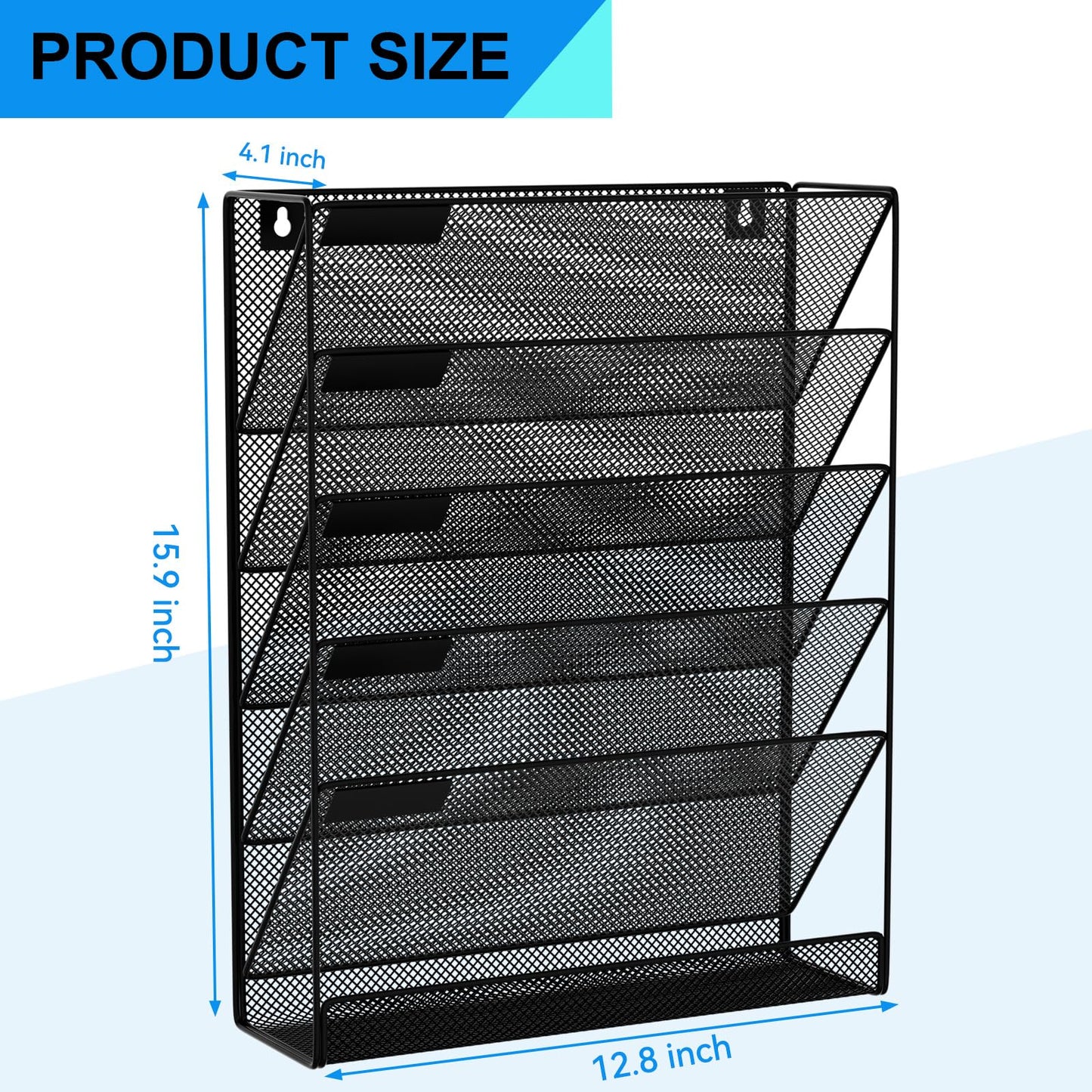 GDINDINFAN Wall File Organizer Holder Mesh Hanging Paper Document Holder,Vertical 6 Pocket Tier for Office Home, Black