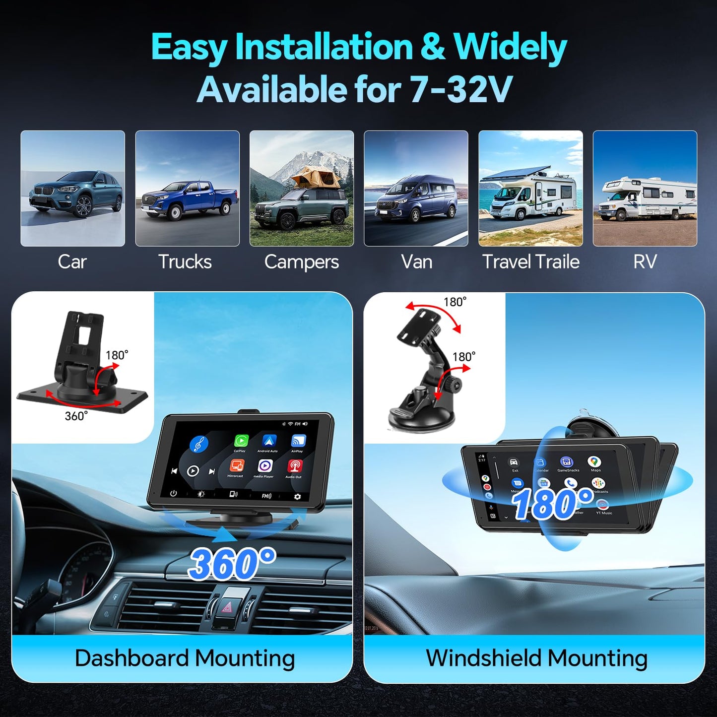 Car Play, Wireless Car Stereo for Apple Carplay, 7"HD Portable Touchscreen Android Auto Carplay Screen for Cars,Audio Receiver/Car Radio with Bluetooth,FM,AUX,Voice Control,Live Navigation,Mirror Link