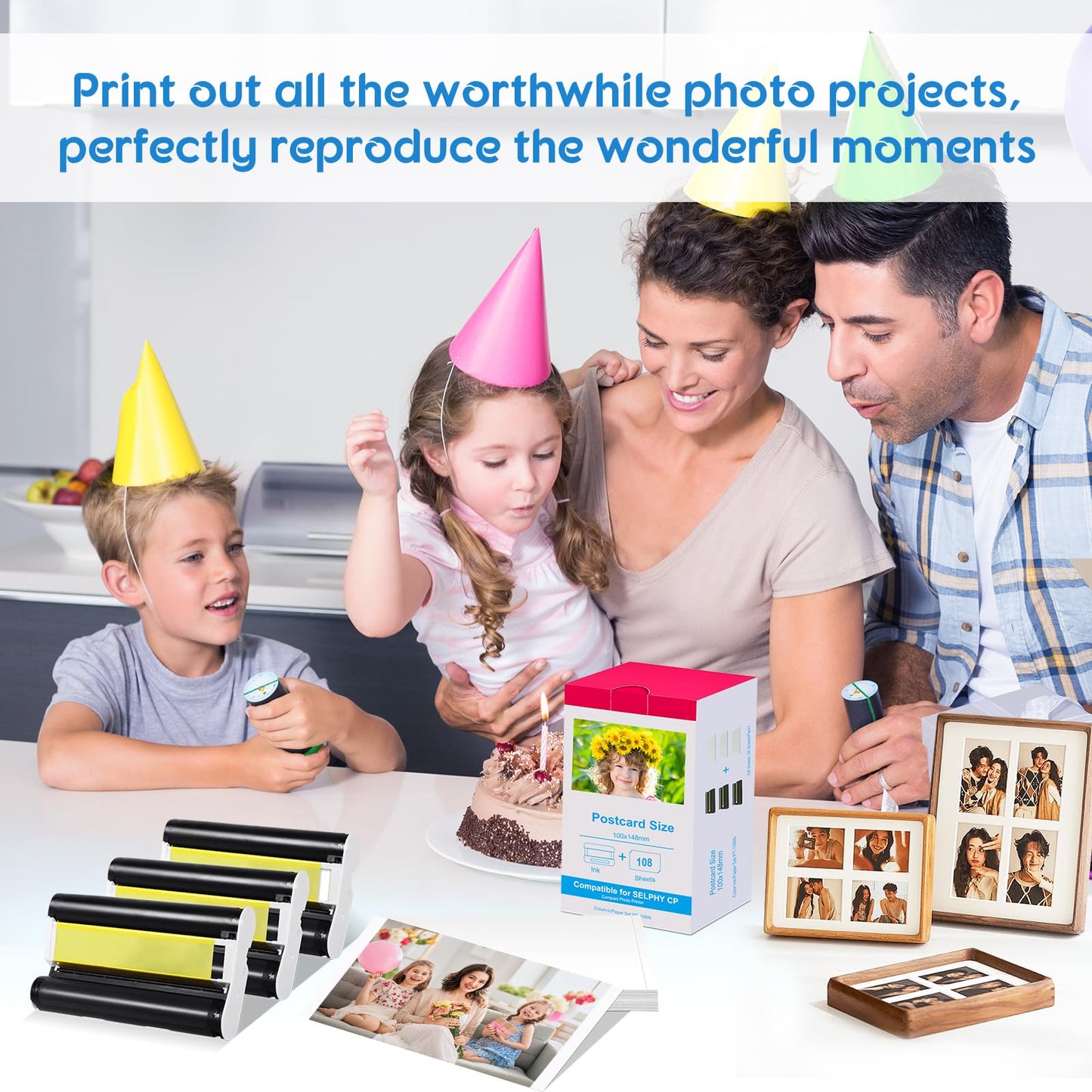 Compatible for Canon Selphy CP1500 CP1300 Ink and Paper, KP-108IN KP108 3 Color Ink Cartridges and 108 Sheets 4 x 6 Paper Glossy, for Canon Selphy CP1500 CP1300 CP1200 CP1000 CP910 CP900 CP800