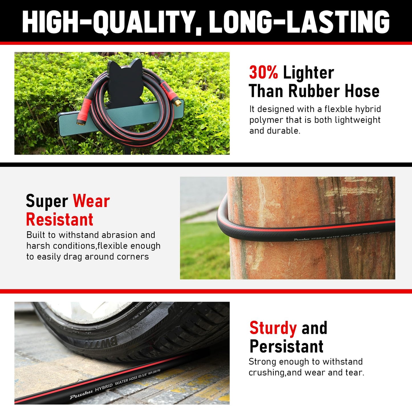 Garden Hose 25ft x 5/8", Non-Expandable Heavy Duty Premium Flexible Water Hose, No Kink, Leakproof, Lightweight Hybrid Hose with Male to Female Fittings for Household&Backyard