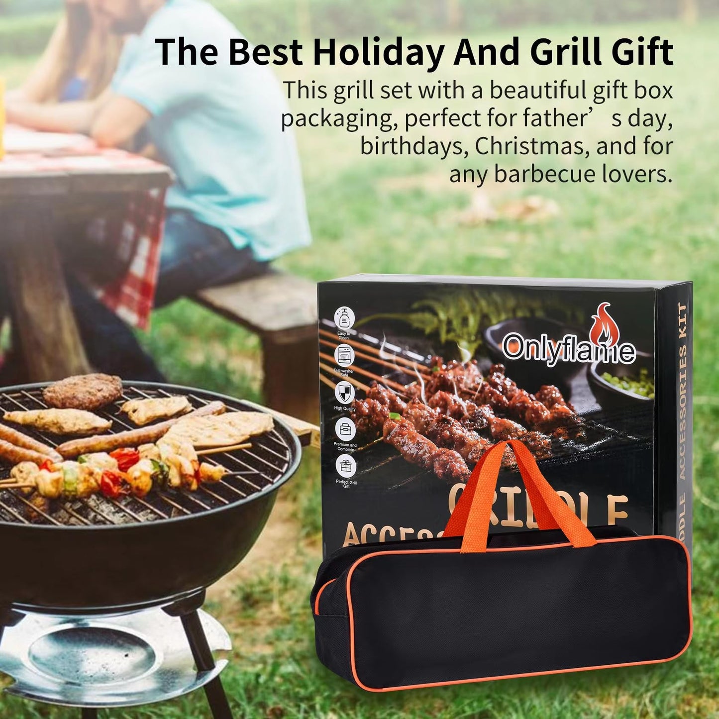 Onlyflame 29PCS Professional BBQ Griddle Tool Kit for Flat Top Grill Blackstone and Camp Chef - Stainless Steel Griddle Spatulas Accessories Kit with Basting Cover, Carry Bag and More Tools