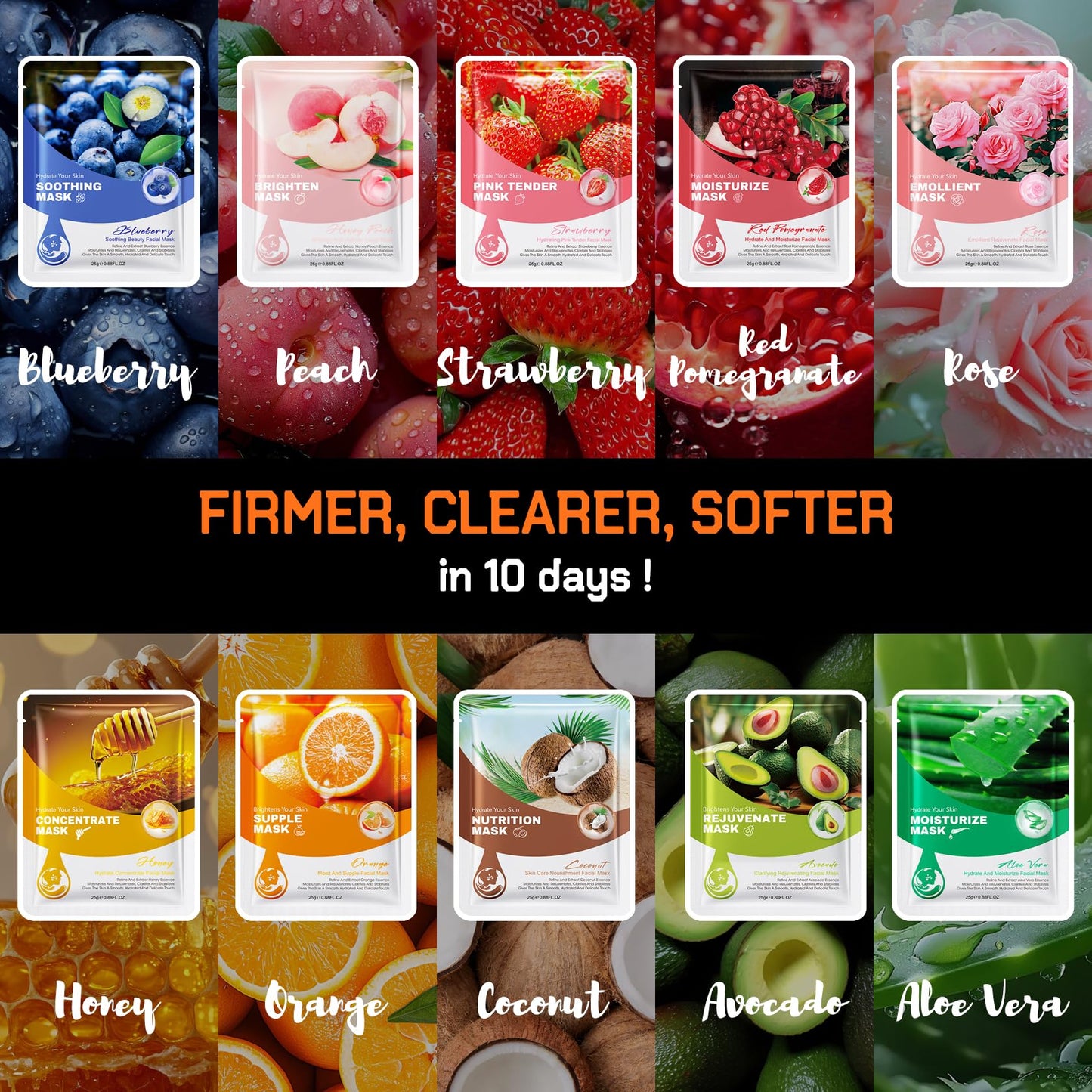 40 Pack Sheet Face Masks,Hydrating Facial Mask Set,Non-sticky Facial Sheet Masks Bulk,Long-lasting Moisturizing Facemasks,Birthday Party Spa Gift for Women and Men 14