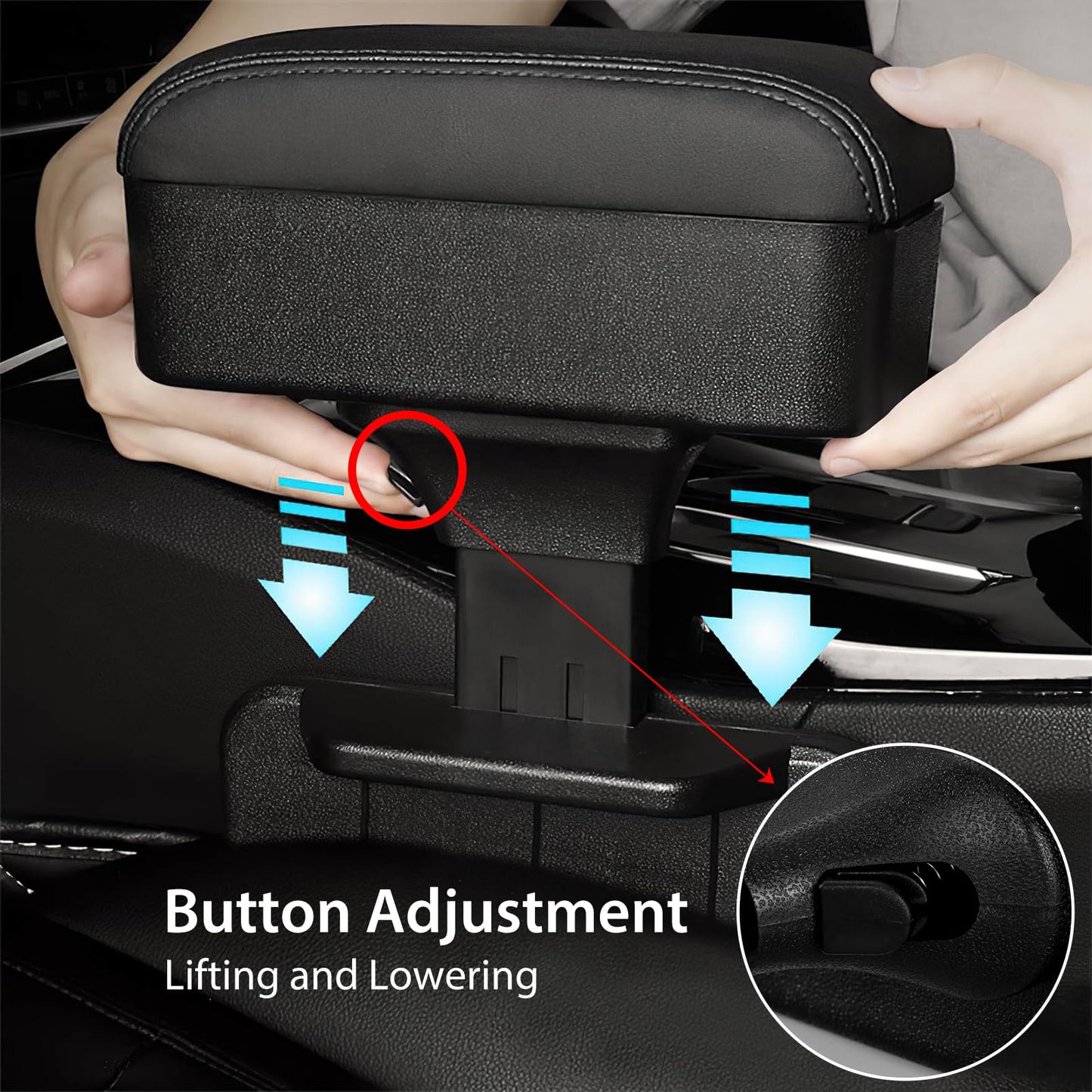 Car Armrest Storage Box with Cup Holder, Adjustable Height Elbow Support Arm Rest Box Pad, Center Console Organizer for Most Vehicles