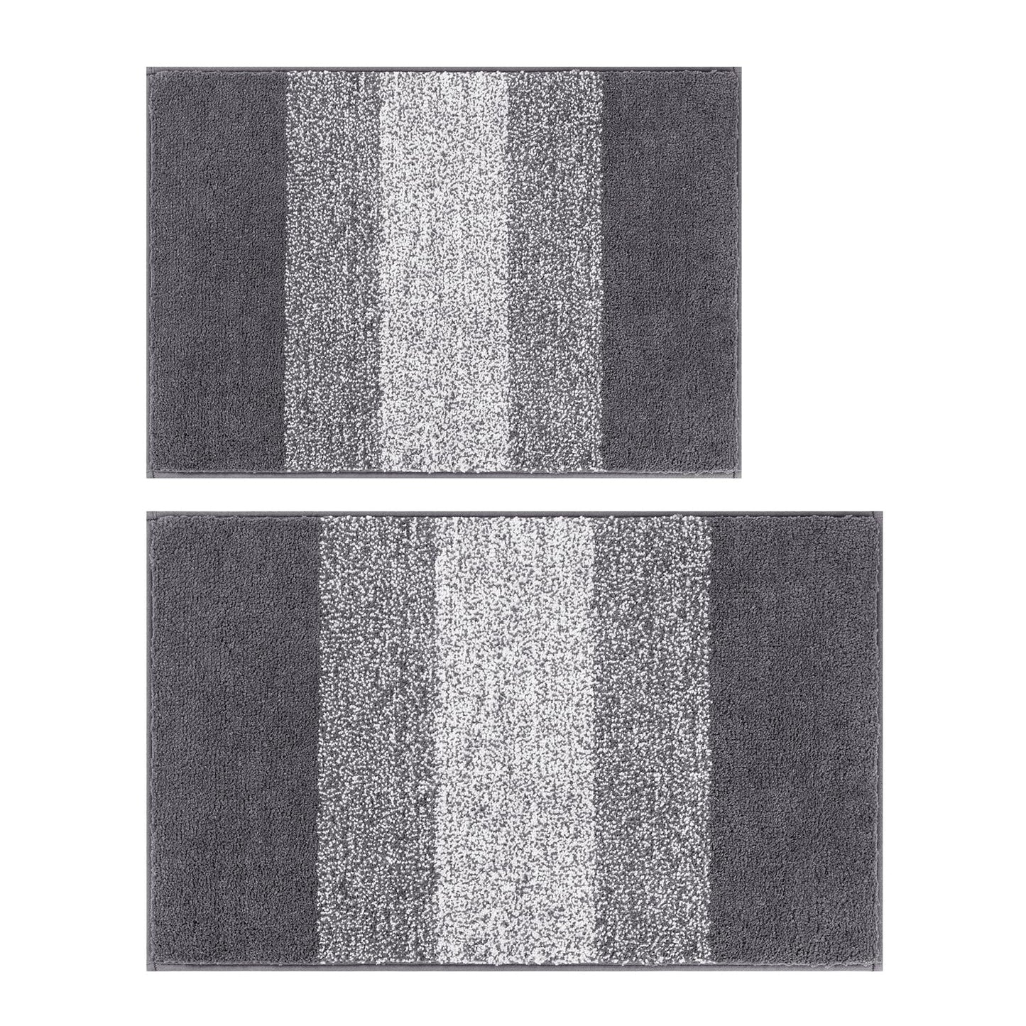 Vaukki Luxury Soft Bathroom Rugs Set of 2, Non Slip Washable Plush Bath Floor Mats, Microfiber Shaggy Absorbent Striped Bath Carpet for Tub, Bathroom and Shower (18''x26''+20''x32'', Grey)