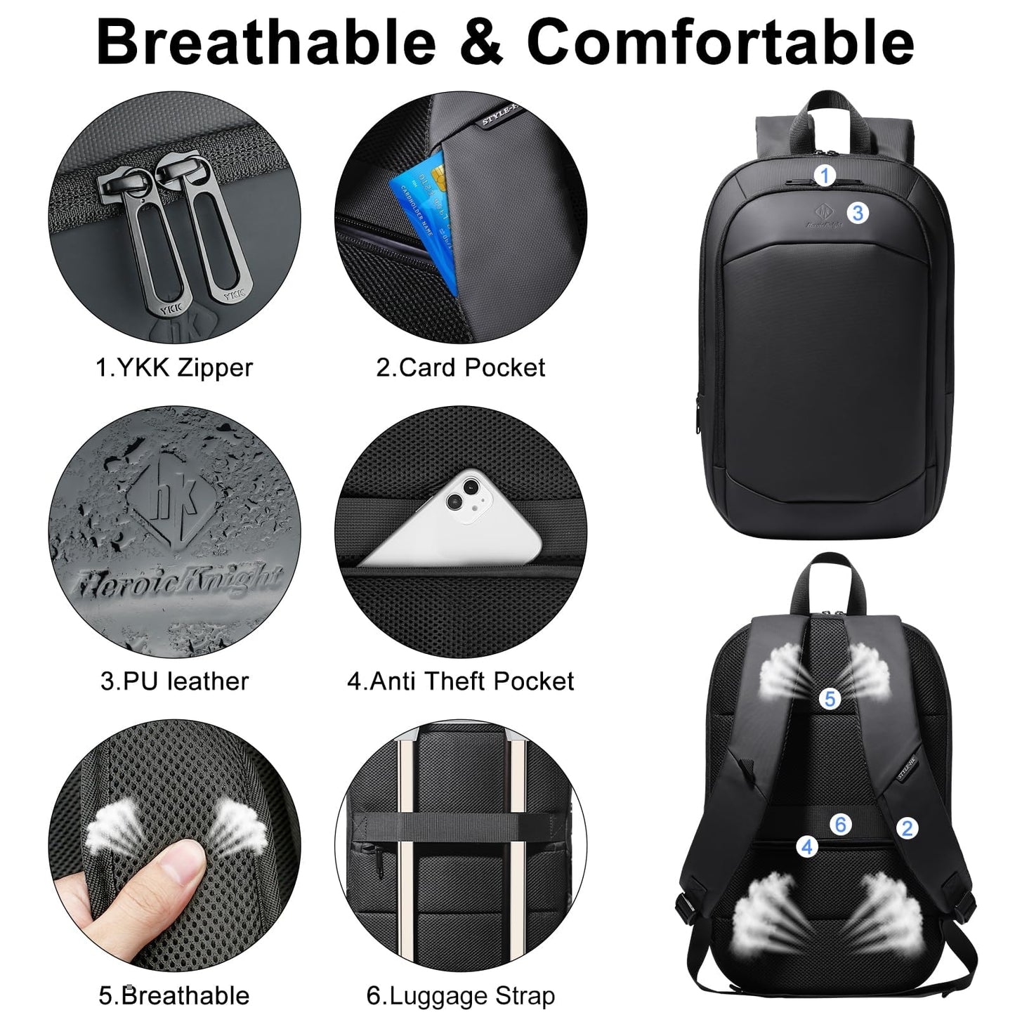 Slim Laptop Backpack,Lightweight Expandable High-Tech Business Work Backpack for Men and Women,15.6 Inch Waterproof Anti-theft Travel Backpack Durable College Casual Daypack Computer Bag - Black