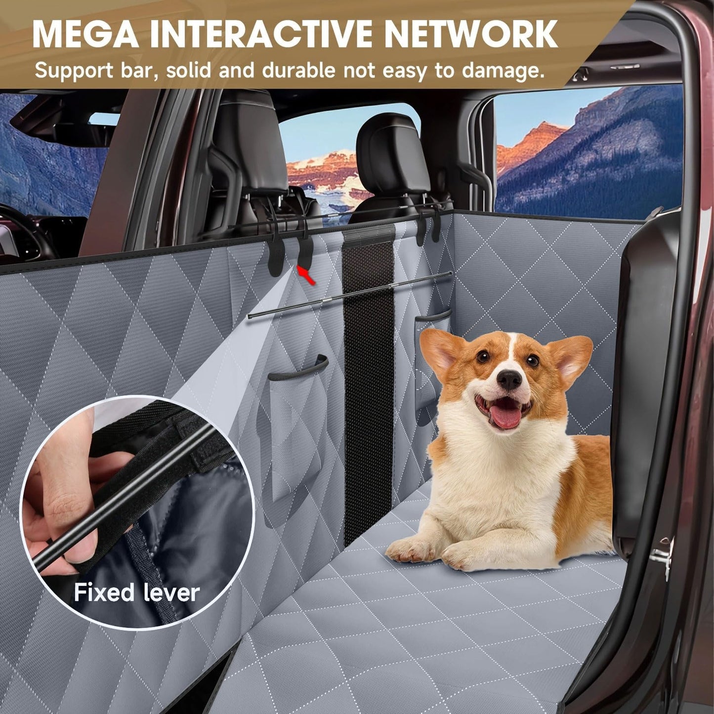 SANQITARA XL Dog Seat Cover for Truck with Flip Up Rear Seats, Waterproof Dog Back Seat Floor Cover with Door Protector & Pet Seat Belt for Crew Cab Trucks, Pet Truck Accessories for F150