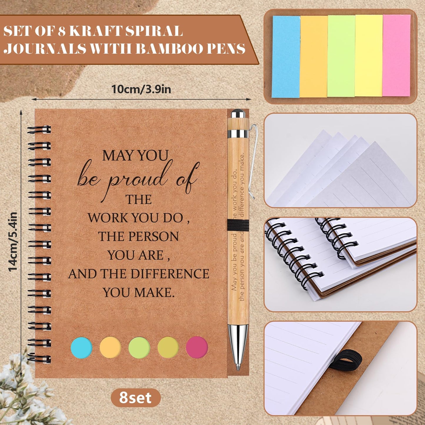 8 Sets Employee Appreciation Gifts Bulk for Coworkers Thank You Staff Gift Inspirational Pens Motivational Notebooks Positive Keychain Thank You Gifts for Colleagues Nurse Teacher Team Graduation Gift