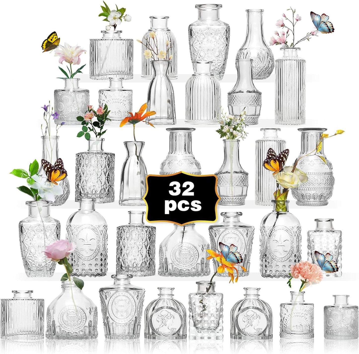 Anquephd Mini Bud Vases set of 32 As Wedding Centerpieces for Tables,Clear Bud Vases for Flowers,Small Flower Vases Suitable for Birthday Party,Anniversary,Wedding Reception,Baby Shower (Clear, 32PCS)
