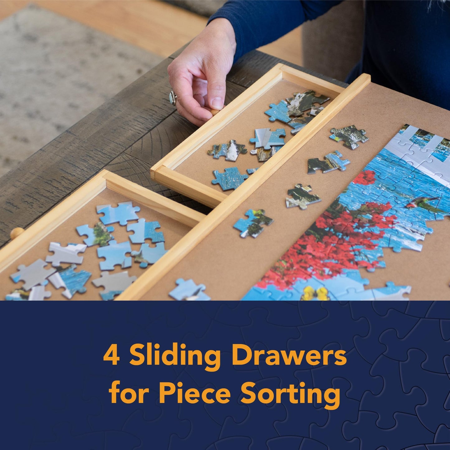 Bits and Pieces Puzzle Board with Drawers – 1000 Piece Jigsaw Puzzle Table Organizer –Wooden Puzzle Board for Adults, 76 cm x 57 cm Smooth Non-Slip Surface, Portable Puzzle Table with Sorting Trays