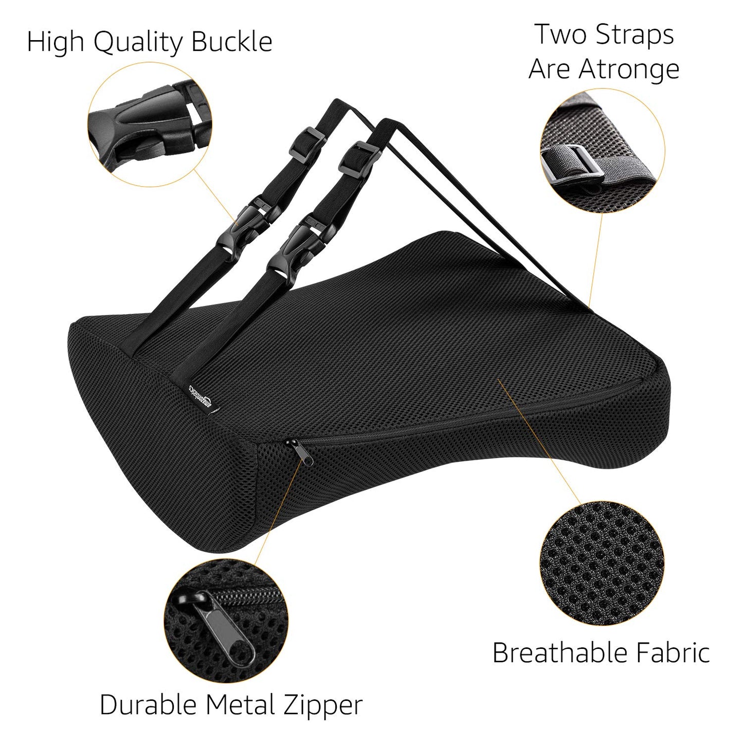 Amazon Basics Comfortable Back Support Cushion for Office Chairs, Memory Foam, Black
