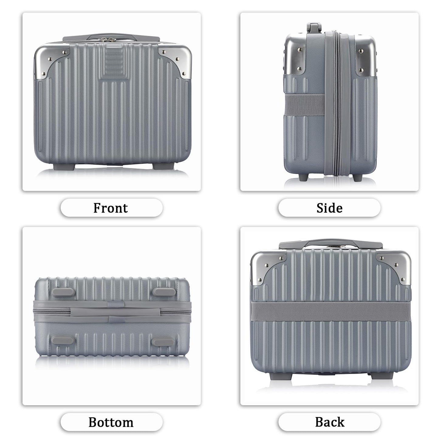BSTKEY Portable Hard Shell Cosmetic Travel Case, Small Travel Hand Luggage with Elastic Band, Mini ABS Carrying Makeup Case Suitcase, Silver, Fashion