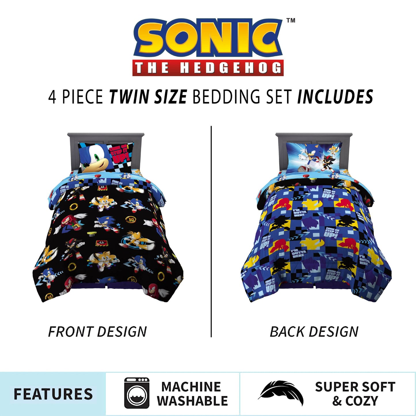 Sonic The Hedgehog Anime Kids Super Soft Comforter and Sheet Set, 5 Piece Twin Size by Franco