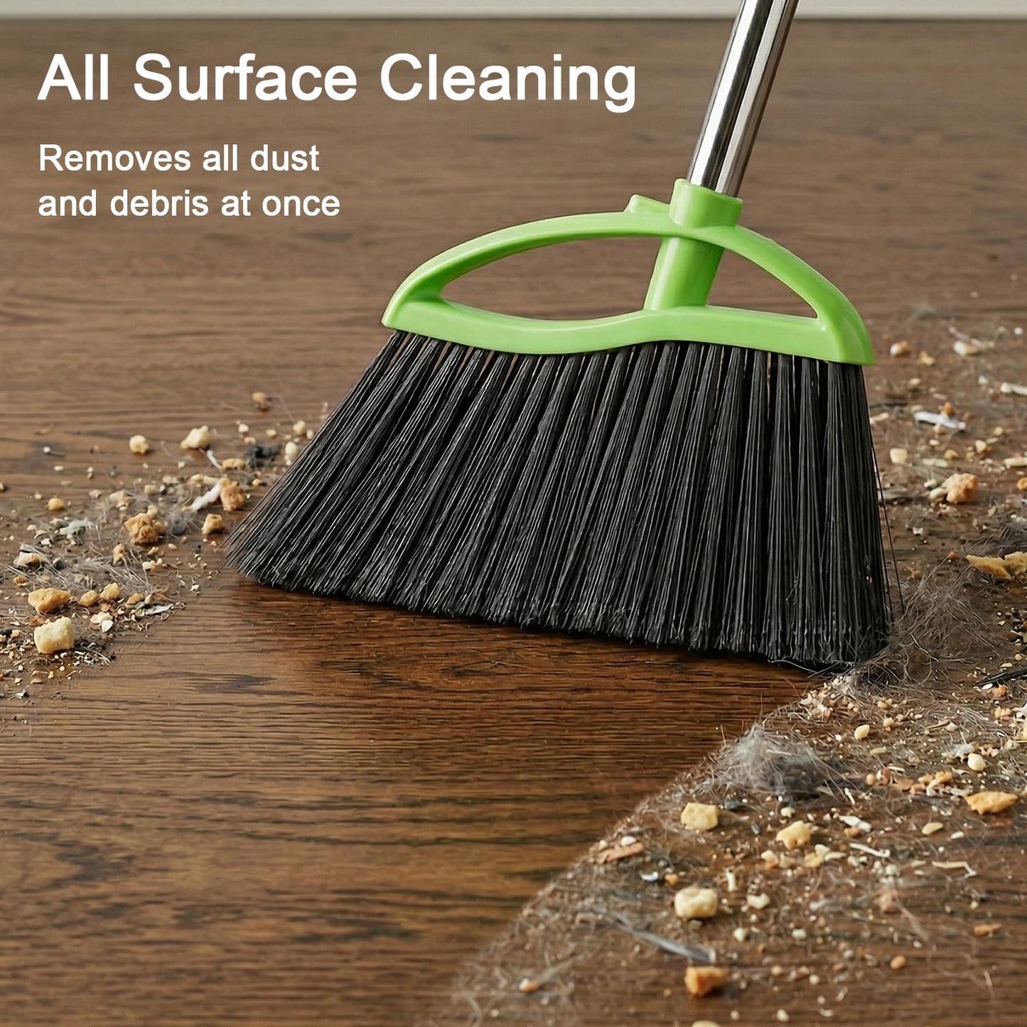 3 Packs Indoor Brooms Green Angle Broom Soft Bristles Long Handle for Hardwood Floor Sweeping