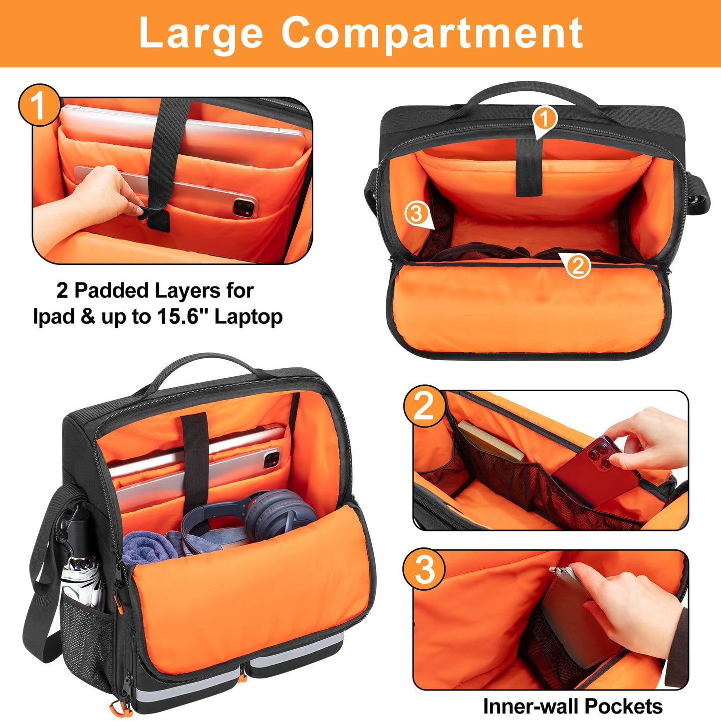SAMDEW Large Wheelchair Bag to Hang on Back, Wheelchair Accessories Bag for Adult & Senior, Power & Manual Wheelchair Backpack Pouch with Medicine Storage Insulation Pocket & Shoulder Strap, Bag Only