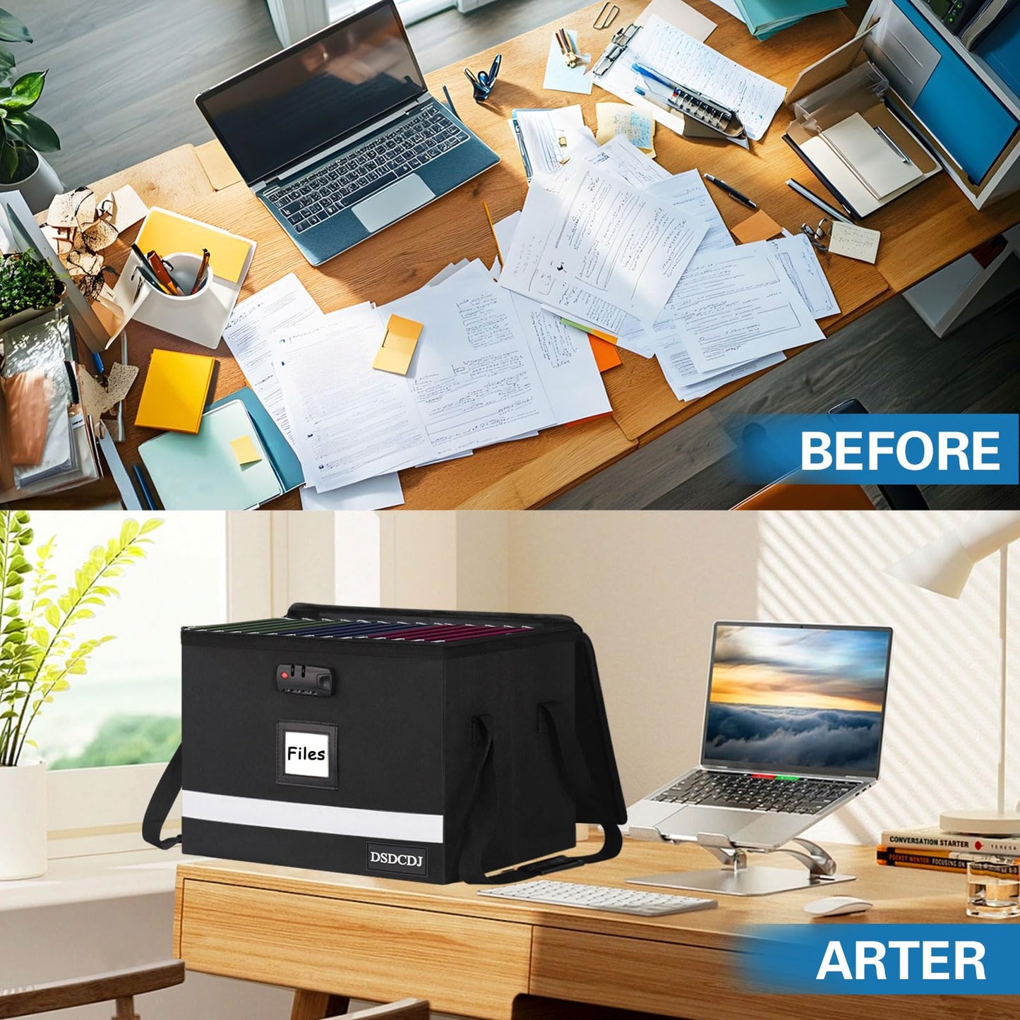DSDCDJ File Box with Lock - Portable File Organizer Box with Handle, Sturdy Important Document Organizer with Label, Slide, Reflective Strip for Hanging Letter/Legal Folder