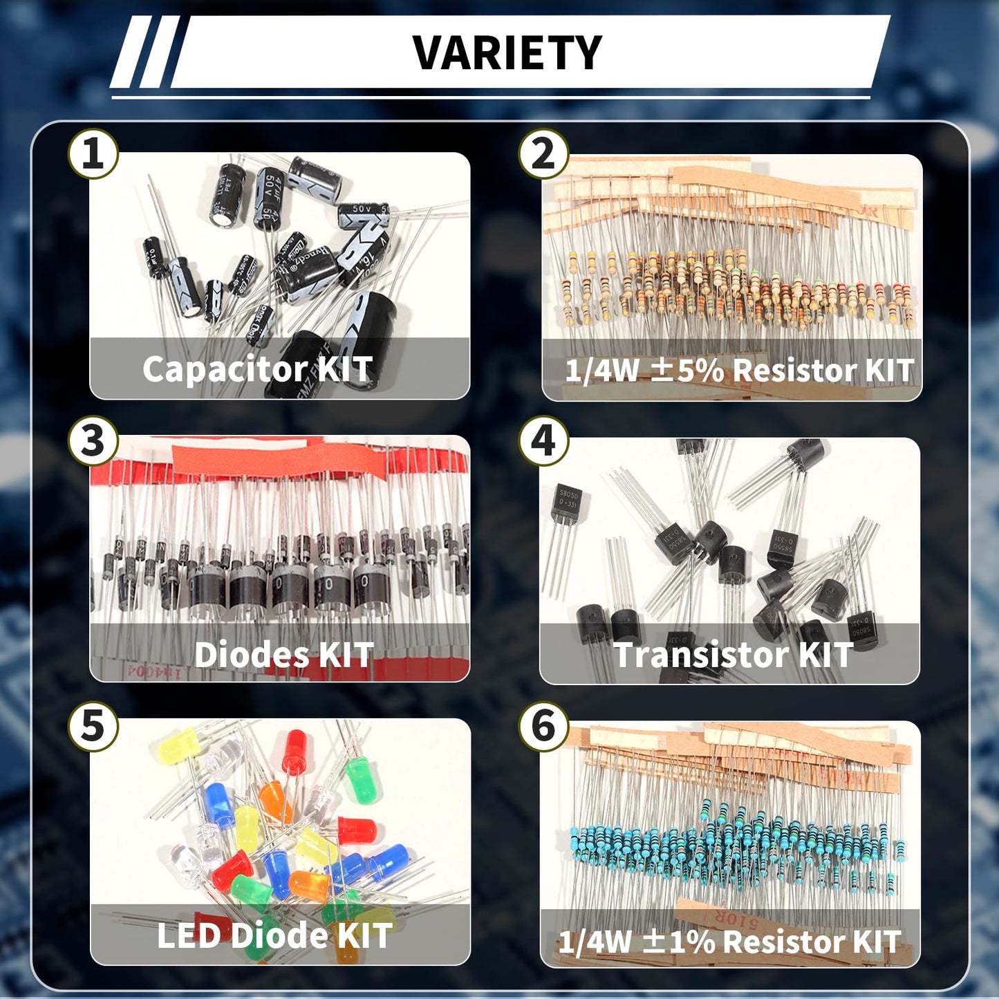 ALLECIN 1910Pcs Electronic Component Kit Resistor Electrolytic Capacitor Schottky Diodes LED Diode Transistor Electronics Components Assortment for DIY Project