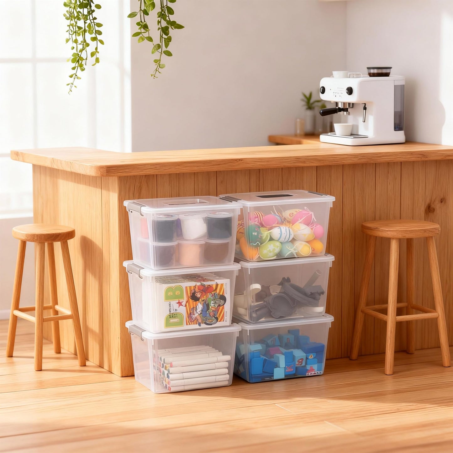 Citylife 8 Packs 5.3QT. Plastic Storage Bins with Latching Lids Clear Storage Box with handle Stackable Stoage Containers for Organizing Toys, Crafts, Tools
