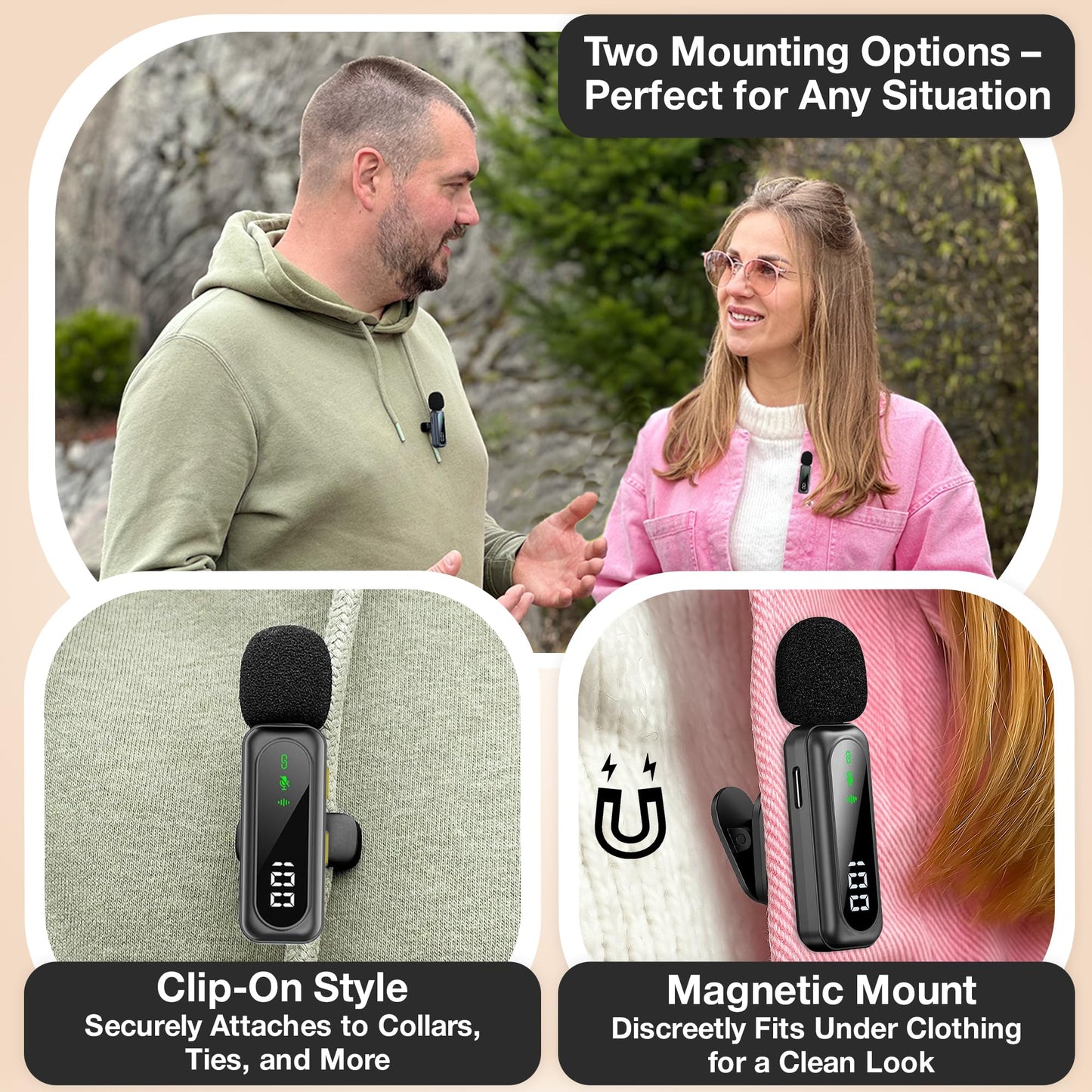Wireless Lavalier Microphone for iPhone Mini Mic Android/Tablet/PC Video Recording Clip-on Mics with Rotatable Clip&Denoise Recording, Ideal for Vlog Tiktok YouTube Podcast Content Creator